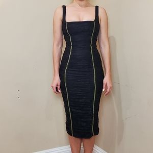 NBD x Revolve Black with Yellow Stitching Midi Dress